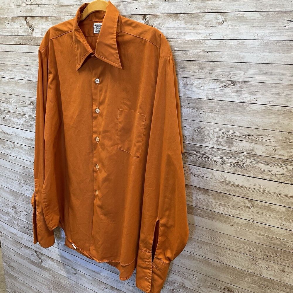 Vintage Van Heusen Century Mens 17x35 Shirt Fly Collar Wide Cuff Orange 60s-70s‎ - Picture 9 of 9